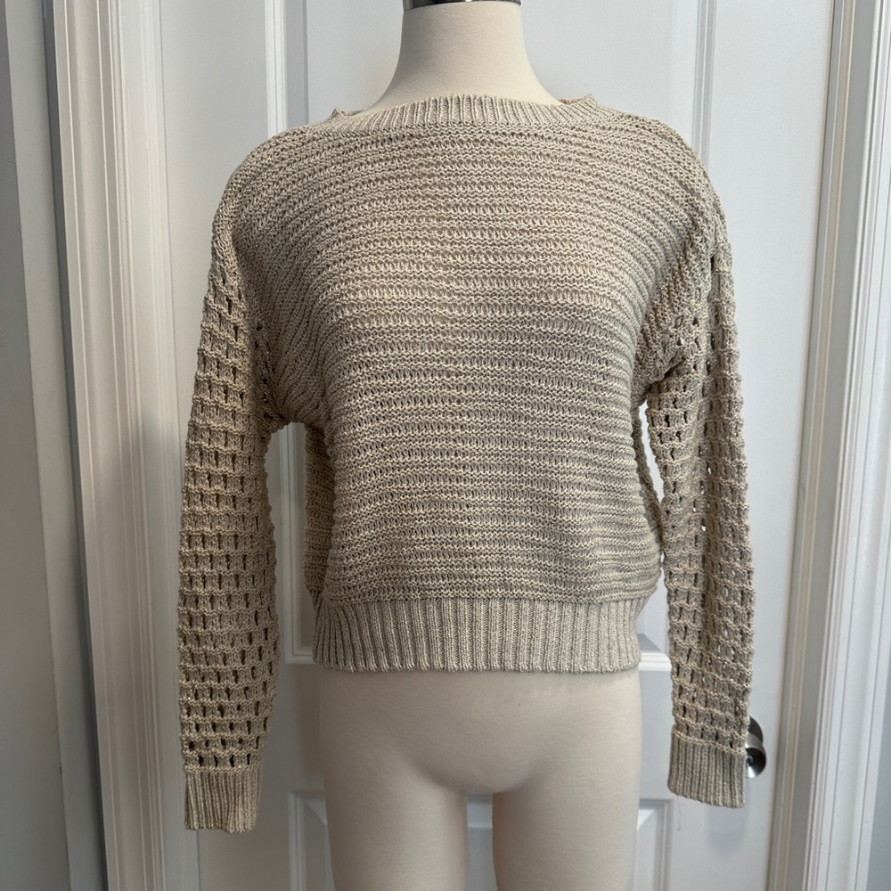 RAMY BROOK LAZO open knit Cream Sweater with lurex size small